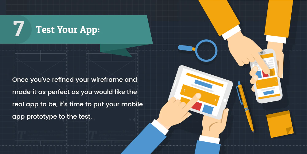 Stages in app development infographic, step 7